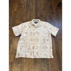 Malibu by Drill Clothing Co Arizona Western Graphic Button Up Shirt Beige Mens L